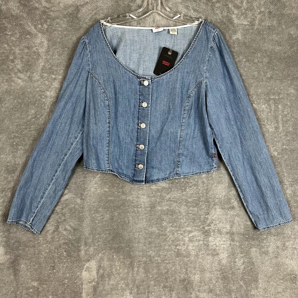 Levis Daryn Corset Denim Shirt Womens‎ XL Long Sleeve Cottagecore Festival NWT